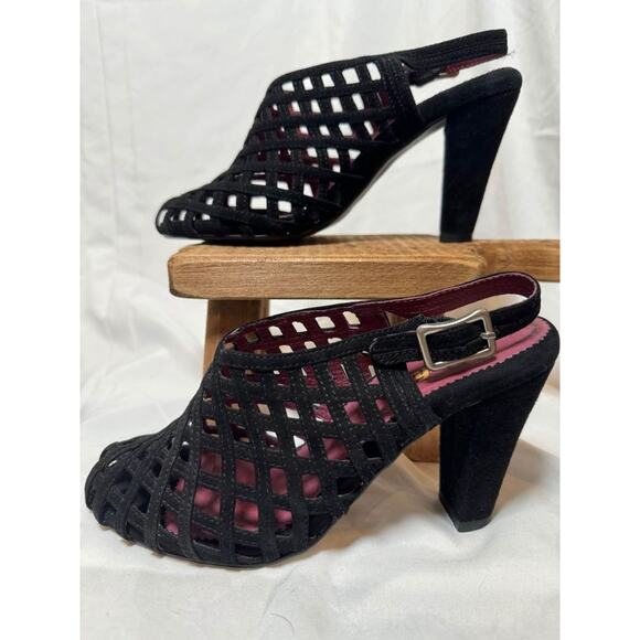 Anthropologie Farylrobin Black Caged Heels Shoes‎ size 7 - Picture 2 of 10